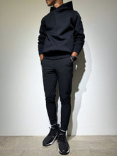 이미지를 갤러리 뷰어에 로드 , NEW STDダブルクロスストレッチリブパンツ/BLACK×BLACK LOGO (UNISEX)