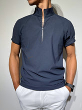 画像をギャラリービューアに読み込む, ハーフジップ 半袖モックネック カットソー ZIP LOGO/DARK NAVY