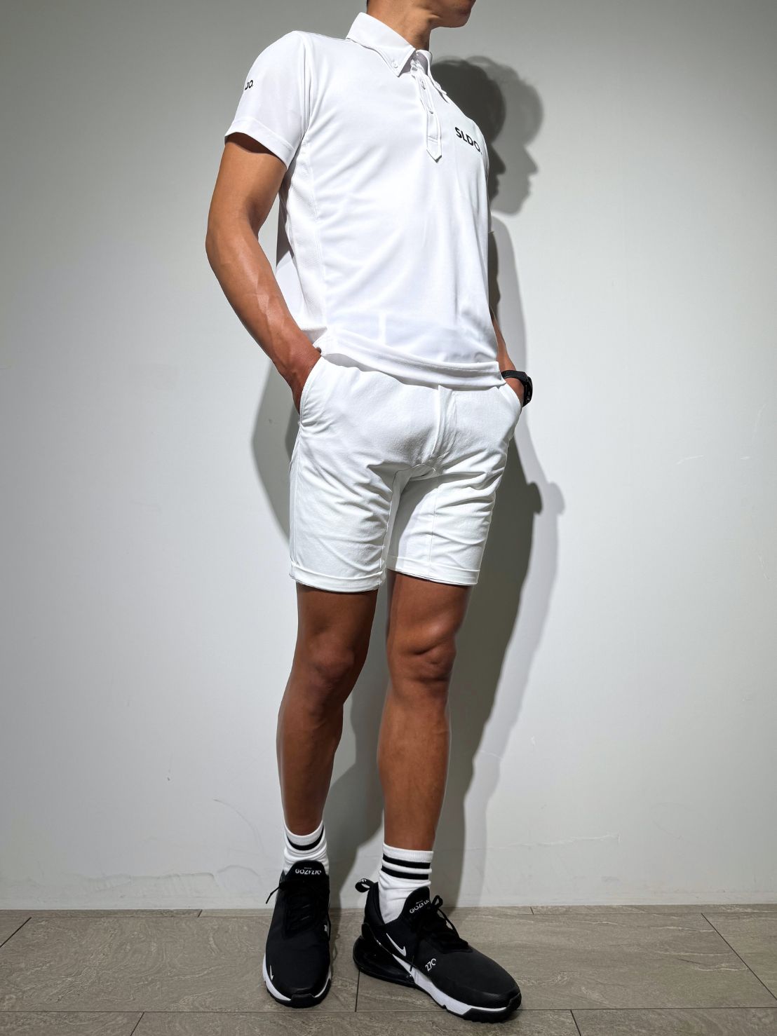 SLDO. ホワイト ポロシャツ サイドメッシュ切替ポロシャツ FRONT LOGO/WHITE – SLDO.