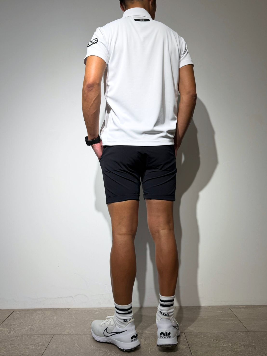 CODURA(R) NYLON 4WAY STRETCH ハーフパンツ FRONT BACK ZIP LOGO/DARK
