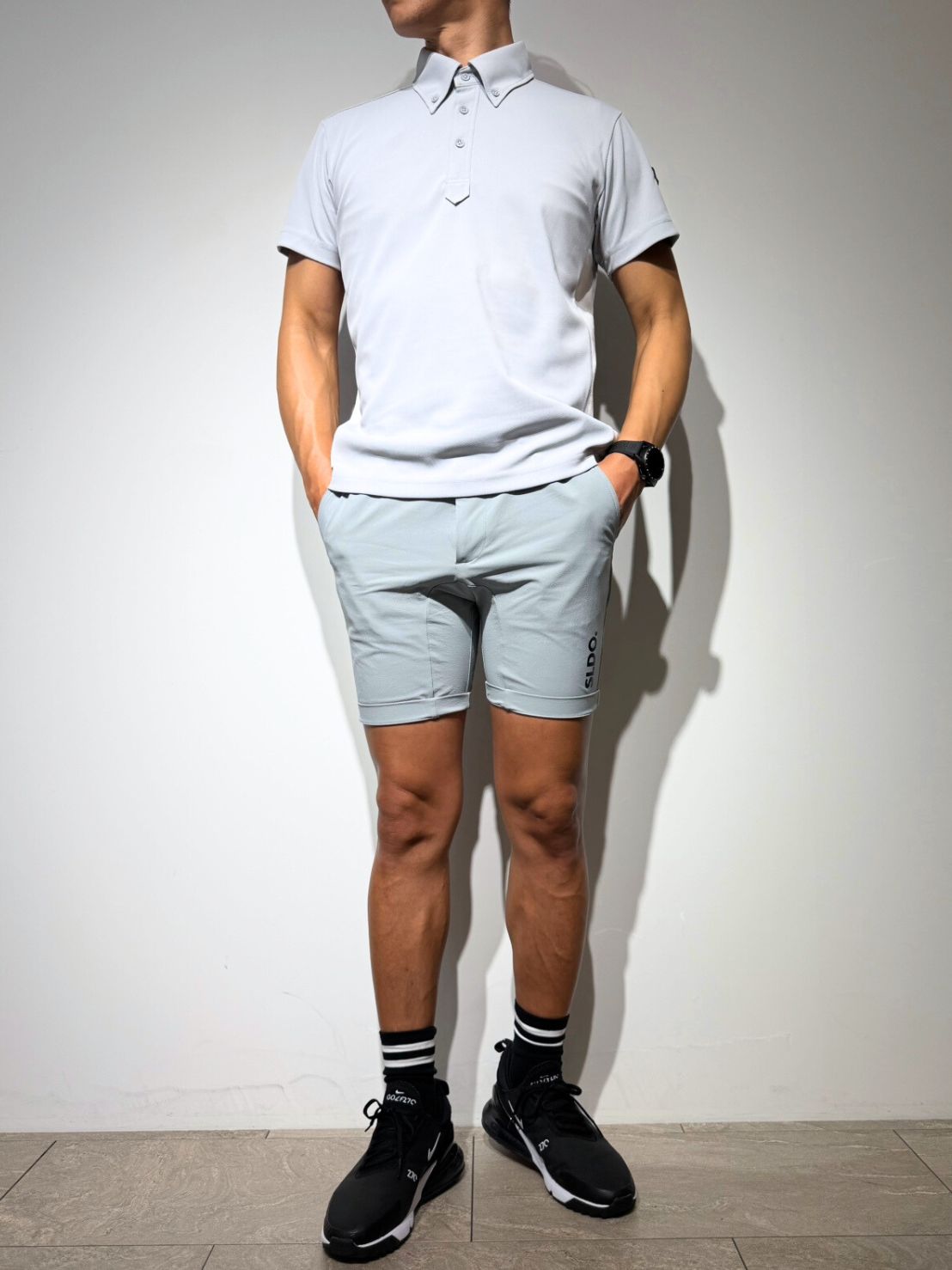 CODURA(R) NYLON 4WAY STRETCH ハーフパンツ FRONT BACK ZIP LOGO/ICE