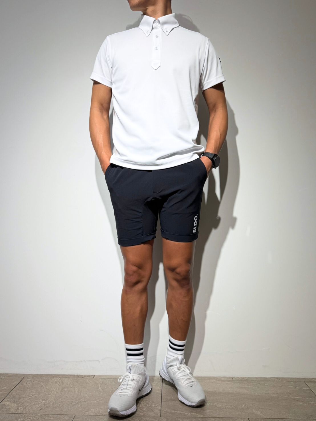CODURA(R) NYLON 4WAY STRETCH ハーフパンツ FRONT BACK ZIP LOGO/DARK