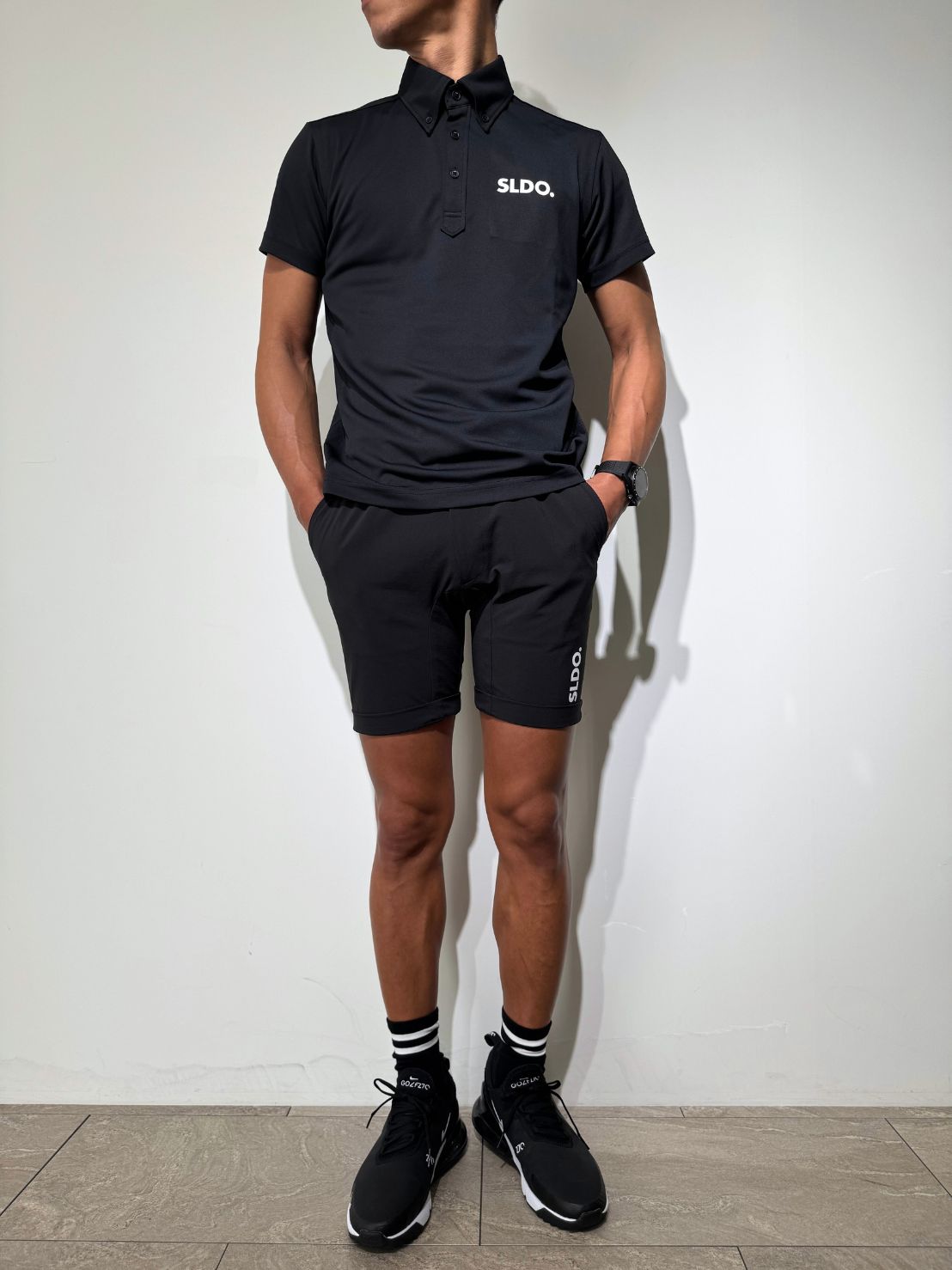 日本製 ゴルフウェア【SLDO.】ストレッチハーフパンツ 黒 SIZEM