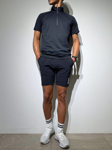 CODURA(R) NYLON 4WAY STRETCH ハーフパンツ FRONT BACK ZIP LOGO/DARK 