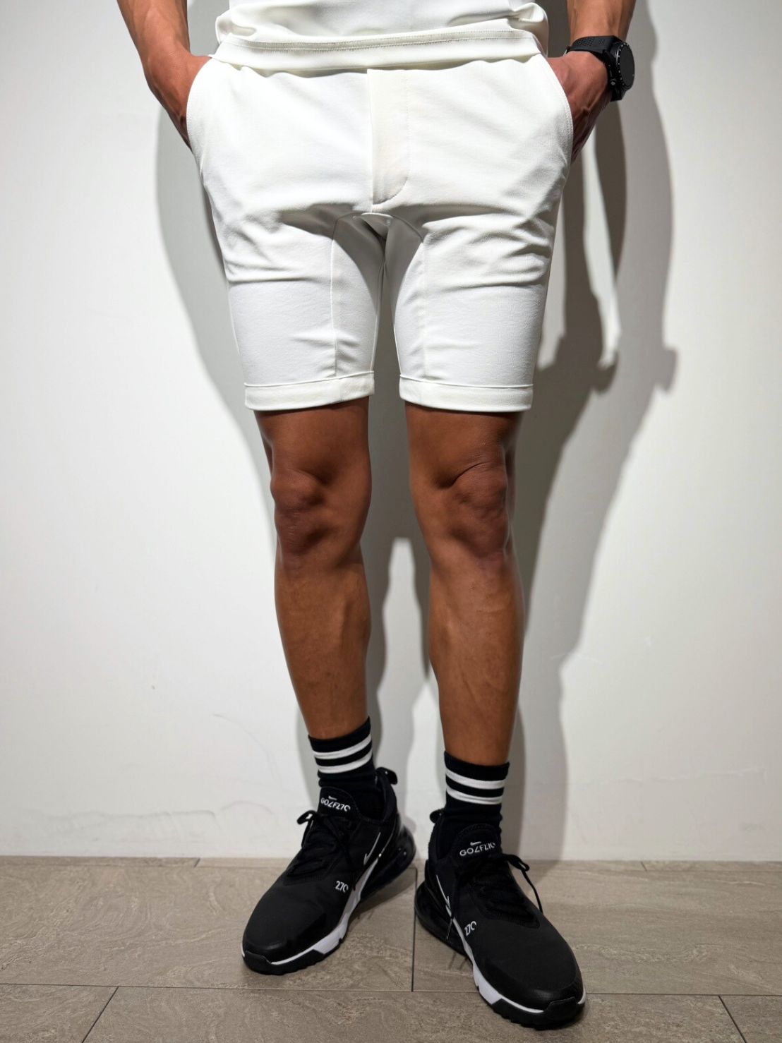 シェルタリングドライピケ 4WAY STRETCH ハーフパンツ BACK LOGO/WHITE