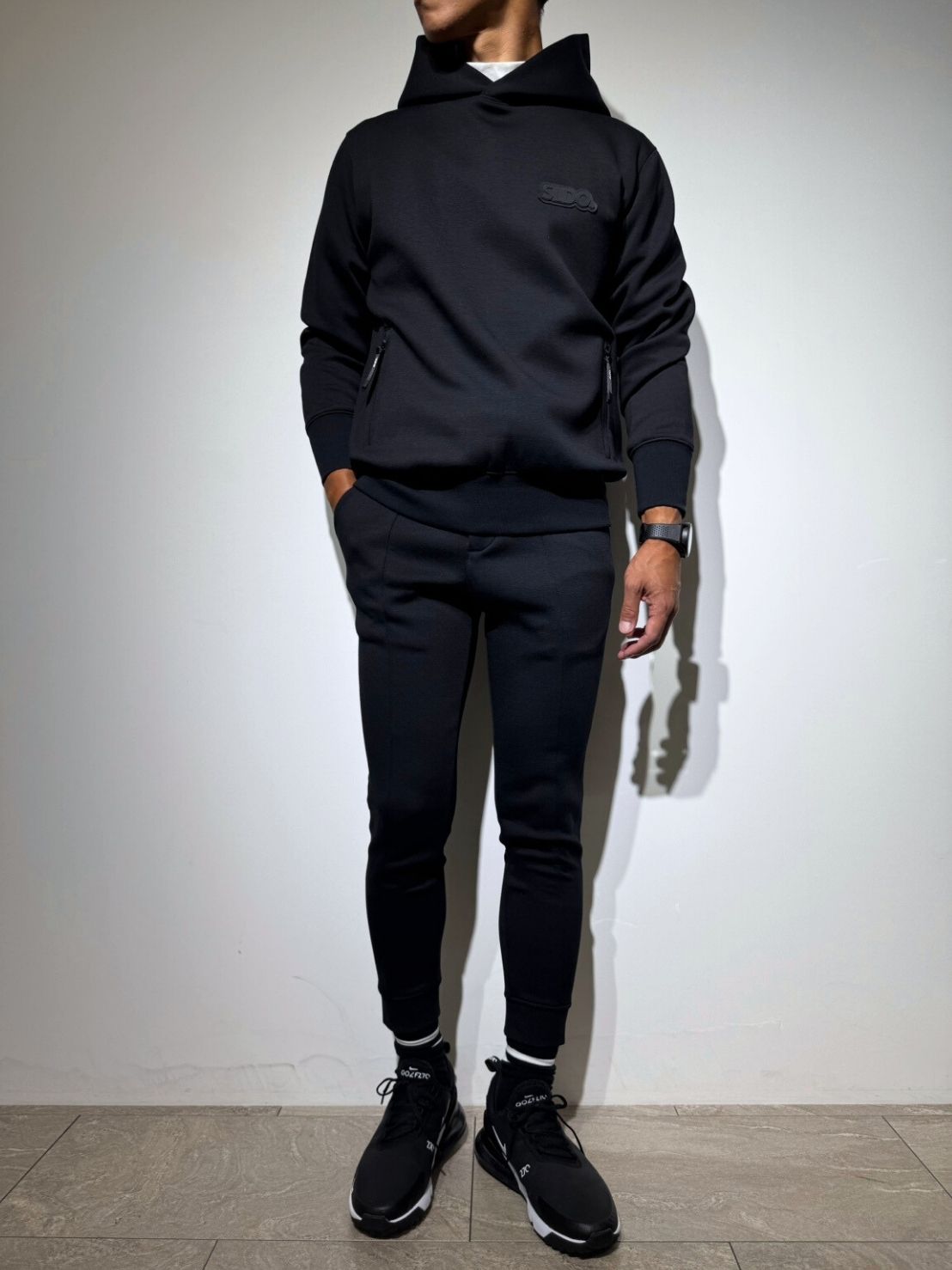 ライト ダブルニットフーディー FRONT 3D SHADOW LOGO/BLACK (UNISEX