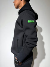 画像をギャラリービューアに読み込む, ライト ダブルニットフーディー/BLACK×NEON GREEN (UNISEX)
