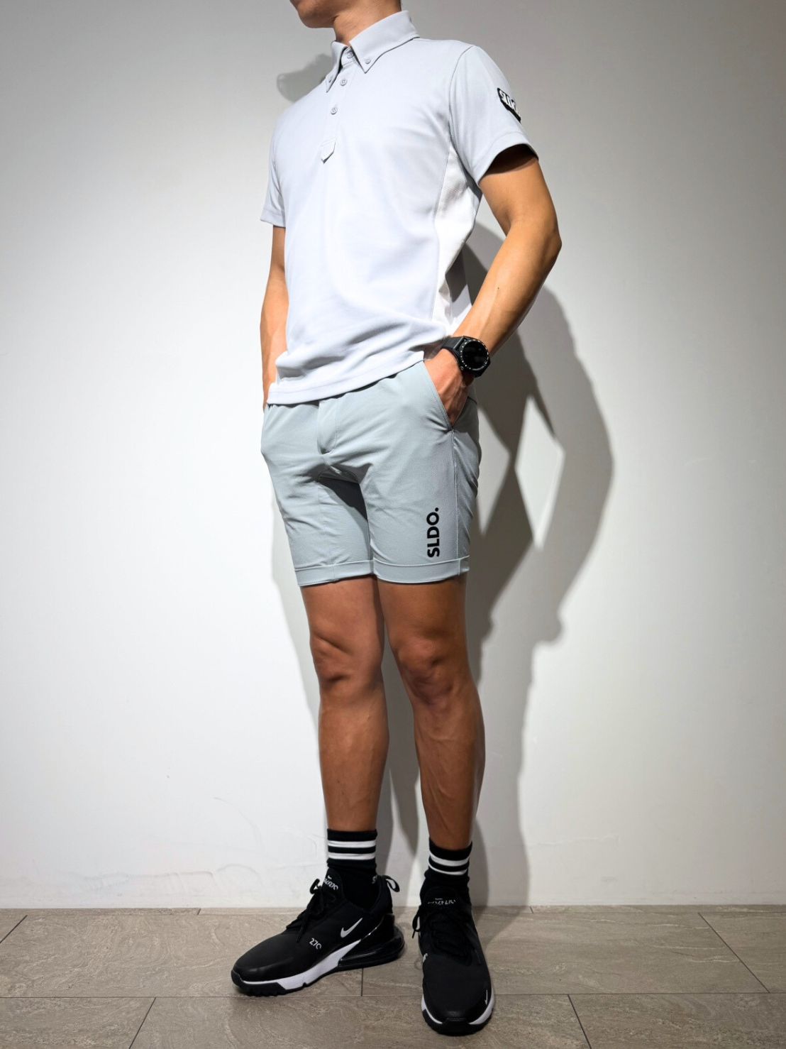 CODURA(R) NYLON 4WAY STRETCH ハーフパンツ FRONT BACK ZIP LOGO/ICE