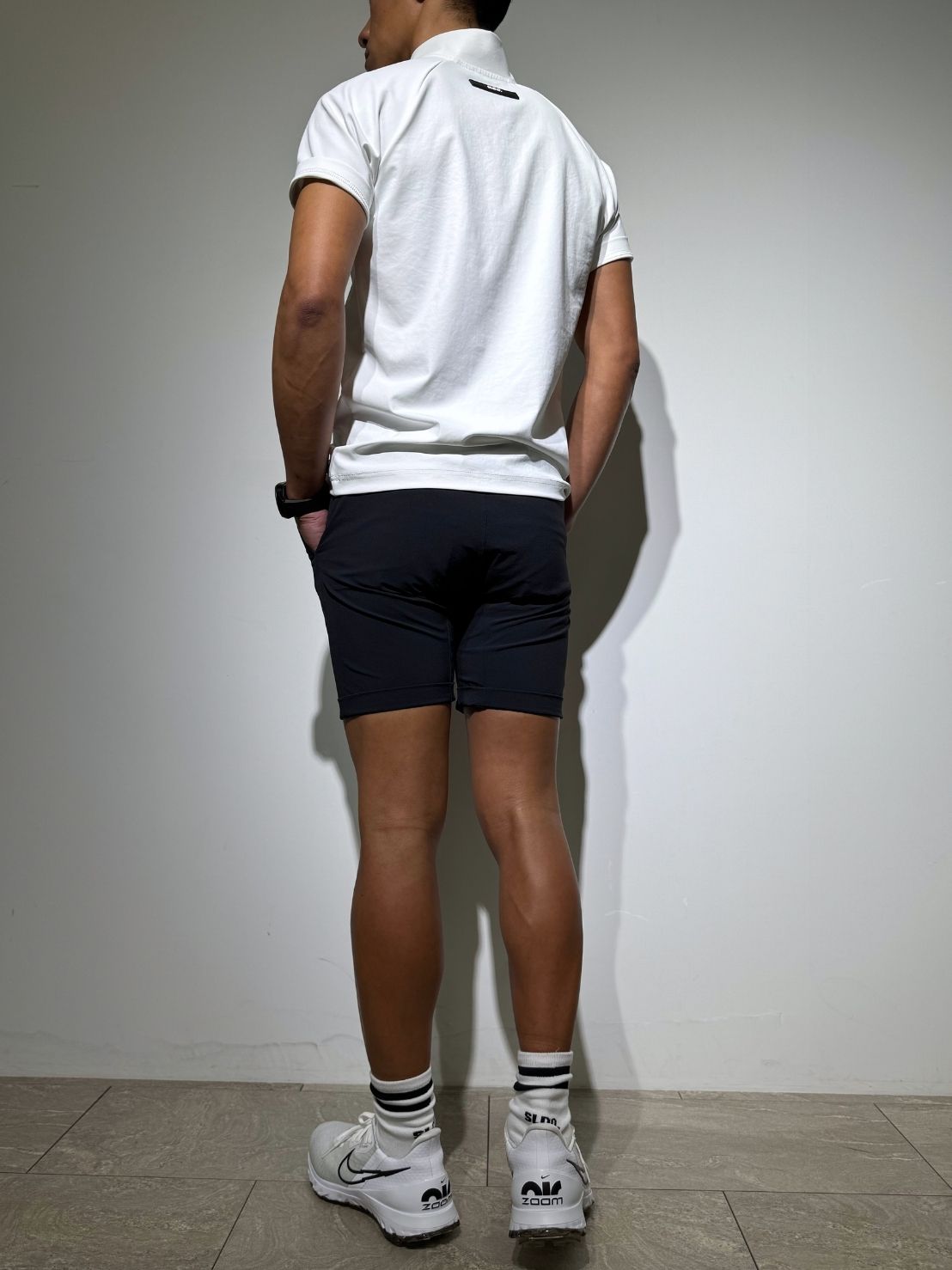 CODURA(R) NYLON 4WAY STRETCH ハーフパンツ FRONT BACK ZIP LOGO/DARK