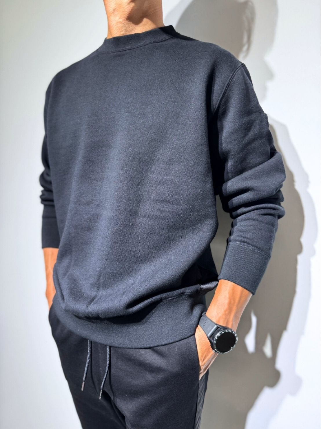 EXTRA SERIES】裏起毛 サテン切替プルオーバー/BLACK (UNISEX