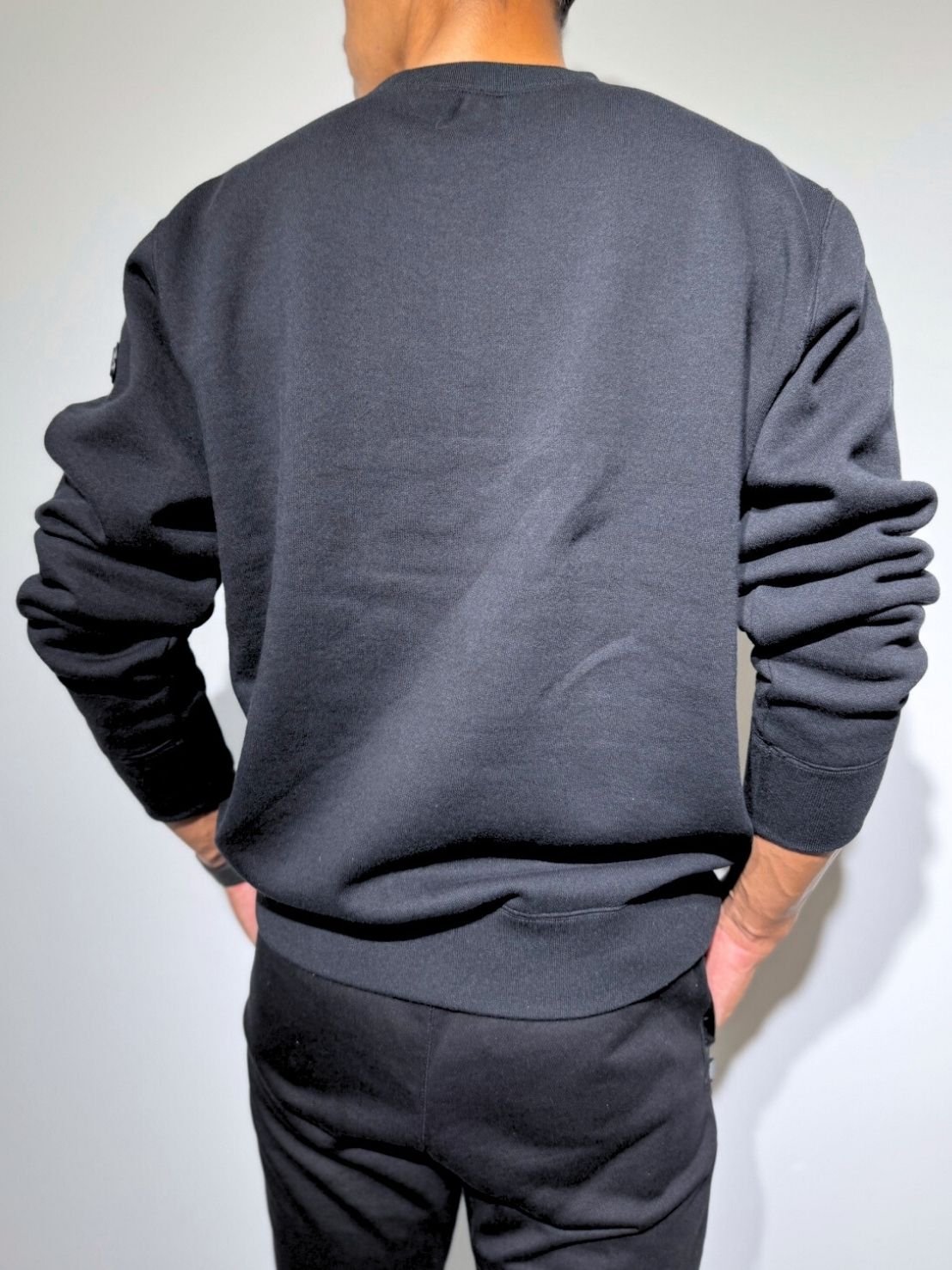 EXTRA SERIES】裏起毛 サテン切替プルオーバー/BLACK (UNISEX