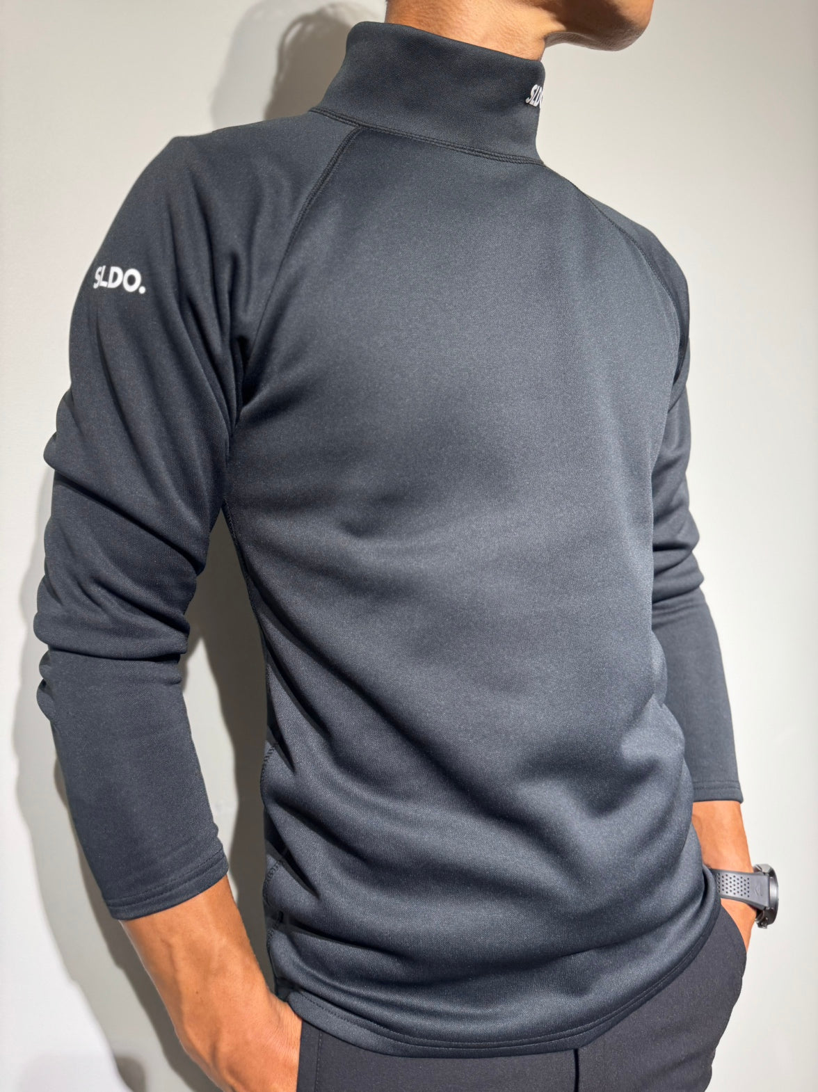 NEW STD裏起毛ストレッチハイネックロングスリーブTシャツ/BLACK